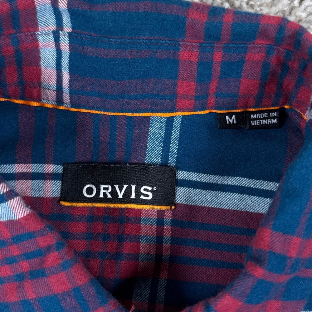 Orvis Shirt Mens M Blue Red Plaid Flat Creek Tech Flannel Long Sleeve Button Up - Picture 2 of 14